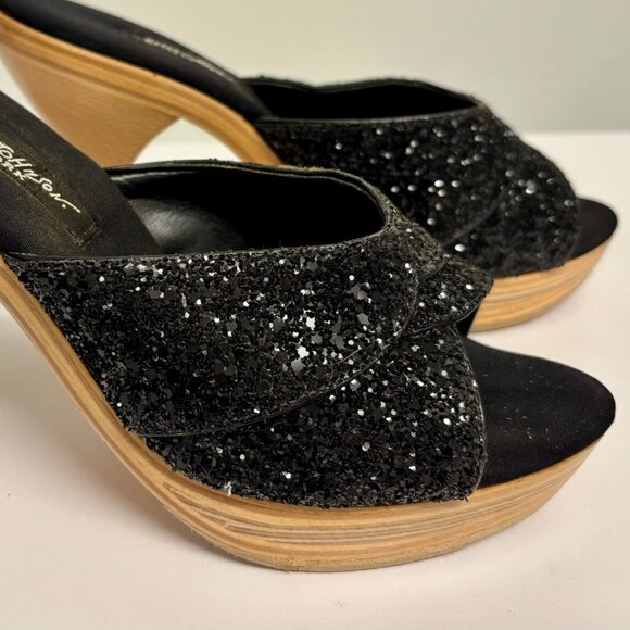 Betsey Johnson black glitter platform heel womens 7 - Picture 2 of 7